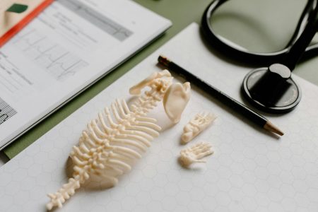 Research Nurse needed in Liverpool (Visa Sponsorship Available) Flat lay of medical study materials including skeleton model and stethoscope on graph paper.